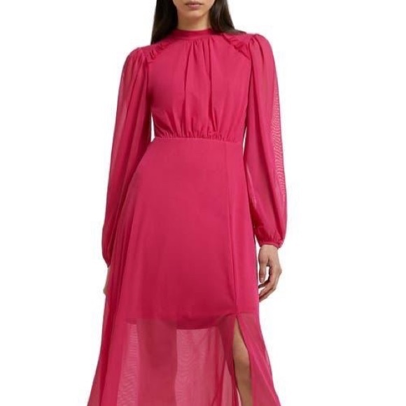 💄💋 Lipstick Pink Retro Midi Dress, Sexy Sheer Sleeves and Back, Size 6, ASOS - Picture 1 of 9